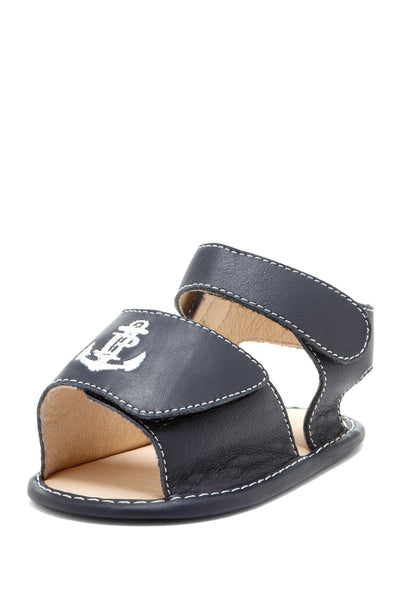 Navy Anchor Embroidered Sandals - Petit Confection