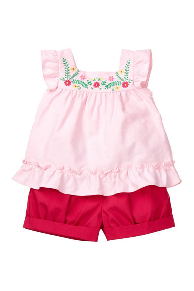 Pink Flower Embroidered Top Set - Petit Confection